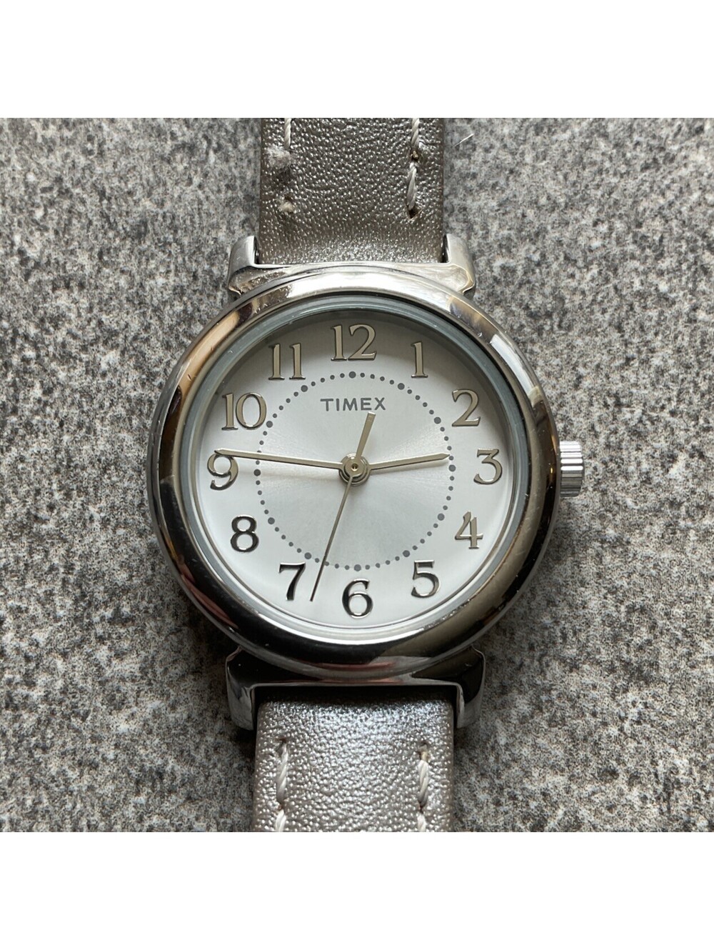 Timex Womens Watch 25mm Silver Tone Case Gray Leather Band T2P429 B-X